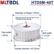 타이밍풀리 5M 타입 타이밍 풀리 내부 보어 40T 8 10 12 14 15 16 17 20 22 24 25 28mm 40 톱니 5mm 피치 16/HTD 벨트 21mm 너비, [09] 14mm-keyway 5x2.3mm, [01] For Belt width 20mm, [01] 1 개