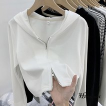 Hiromori 더블 집업 후드 쇼트 코트 여 니트 카디건