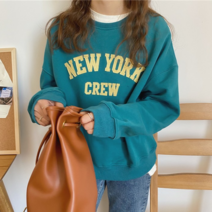 데이홀릭 6113-1 레터링 기모 라운드넥 뉴욕크루 숏 맨투맨