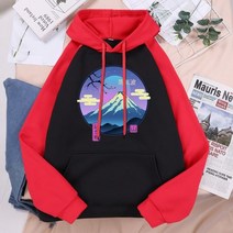 후드 남성 벚꽃 후지 프린트 따뜻한 의류 브랜드 후드티 스트리트웨어 패션 플리스 스웨터 개성 있는 오버사이즈 후드