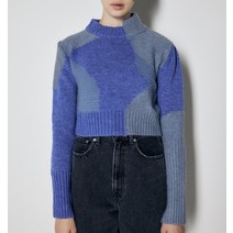 MOUSSY 패치워크 쇼트 니트 (블루)