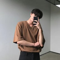 CIUUC 여름 소년 v-neck 짧은 소매 티셔츠의 새로운 한국어 버전 단색 느슨한 반소매 티셔츠 커플 홍콩 바람 조커 의류 남성