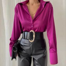 블라우스봄새틴 긴 소매 블라우스 여성 2023 가을 빈티지 블루 그린 실크 셔츠 캐주얼 루즈 버튼 업 스트