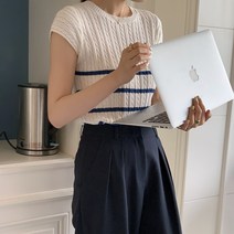 [에이진] 꽈배기 뒷트임 반팔 니트 티셔츠
