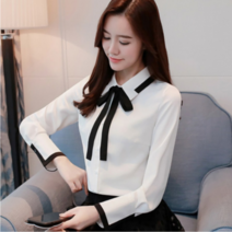 여성 리본 블라우스 결혼식 하객룩