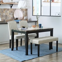 베스트리빙 데미안 코코 에코 화강암 대리석 or 포세린 통세라믹4인용 식탁세트/의자2개+벤치의자/4colors, 02.투톤대리석+코코베이지의자2개+베이지벤치