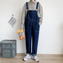 정비공 점프수트 카고 한벌옷 7부 면 워크웨어 스트릿 청데님 멜빵 오버핏