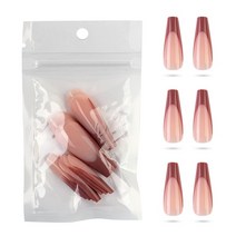 붙이는젤네일 네일팁 풀커버 프렌치 네일 프레스 팁 코핀 인조 아크릴 발레리나 손톱 재사용, 한개옵션1, 21 Brown