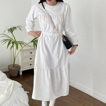 소프트 원피스)봄신상 나일론원단 바스락소재 아일렛원피스 끈원피스 얇은면 면원피스 롱원피스 프릴 셔링 레이스 화이트 민트색