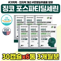 징코 포스파티딜세린 항산화 도움 직장인 아빠 엄마 포스파디 딜세린 플라보놀배당체 캡슐 교수님 선생님 포스파딜세린 기억력 인지력 뇌 영양제 수험생 중학생 20대 30대 남자 여자, 포스파딜세린 30캡슐 x6통