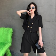 FANSYLI 여성 봄여름 정장 반바지 와이드 팬츠 투피스