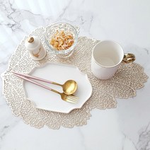 식탁매트 방수 식탁매트 레이스 꽃무늬 플라워 나뭇잎 몬스테라 바나나잎 예쁜 빈티지 자수 손뜨개 매트, 나뭇잎 테이블매트_실버 EP-1034