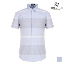 인디안 TREMOLO 블록 스트라이프 패턴 코튼 반팔 셔츠_TTHNSVY4511