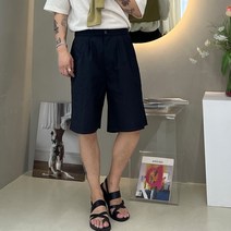 남자6부반바지 뒷밴딩 핀턱 5부 면 슬랙스 반바지 버뮤다 팬츠