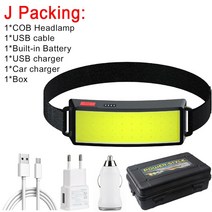 수중랜턴 USB 충전식 LED 헤드 램프 와이드 앵글 COB 라이트 랜턴 긴 조명 거리 1000LM 2x18650 하이, 10 J Packing_03 UK