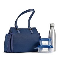 Fit & Fresh Copley 성인용 단열 런치 백 사이드 파우치 및 운반 손잡이 완벽한 런치 키트 매칭 텀블러 및 샐러드 키트 레몬 포함, Navy, Navy