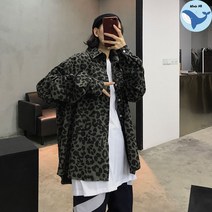 고래 2023 레오파트 오버핏 셔츠 아메카지 호피 남방