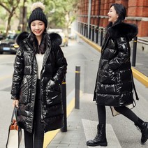 Grafong 화이트 오리털 무광 다운 여 도톰 하프 후드 조거 빅 퍼 다운 코트