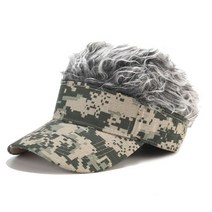 Mens Novelty Sun Visor with Spiked Fake Hair Camouflage Print Adjustable Snapback Wig Baseball Hat H, [04] Army Green
