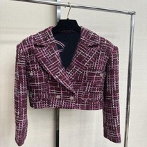 케이프코트 여성 더플 반코트 보라색 능직 부드러운 모직 라펠 긴팔 짧은 재킷