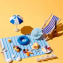 여름 미니어처 파라솔 튜브 썬베드 조개불가사리 모형 해변 바다 장식 인테리어 소품, 플라밍고