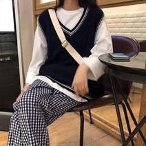 골프 방풍 니트 3가지 색상 2022 년 겨울 프레피 스타일 v넥 니트 민소매 조끼 스웨터 여성 풀오버 (X973