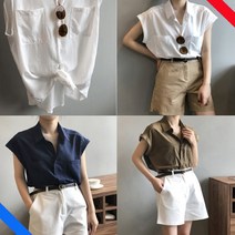 3컬러 카라셔츠 슬리브리스 셔츠 블라우스 데일리룩 여행코디