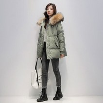 자켓 큰 모피 칼라 후드 코트 파카 루즈핏 면 패딩 여성용 2022 겨울