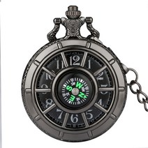 회중시계 초시계 전자손목시계 레트로 블랙 별이 빛나는 다이얼 나침반 디자인 할로우 스켈레톤 스팀펑크