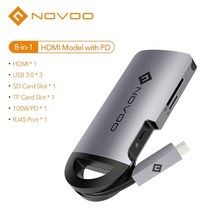 usbc허브 썬더볼트허브 노트북usb허브 novoo 6 in 1 usb 3.0 hub for nintendo switch type c to 4k hdmi 100w pd 3 도킹, 8-in-1 USB 허브