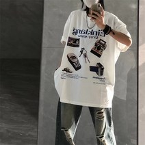 면반팔티셔츠 순 2023 년 여름 와이드 루즈핏 아메카지스타일 클래식 드렌드 상의 남자 4998243820