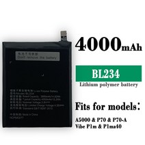100 원래 전체 4000mAh BL234 BL Lenovo A5000 바이브 P1M P1MA40 P70 휴대 전화 배터리, 한개옵션1, 한개옵션0