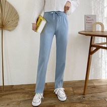 여자 플리츠 니트바지 허리끈 리본 소라색 조거 팬츠
