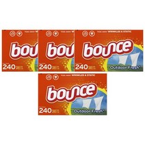 바운스 패브릭 소프트너 시트 아웃도어 프레쉬 240장 Bounce Fabric Softener Sheets Outdoor Fresh, 4팩