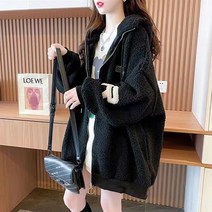 스타일아유 여성 덤블 레트로 영문 오버핏 양기모 후드 집업 빅사이즈 점퍼 겨울 데일리