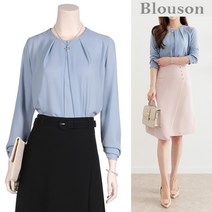 블루종세일 한정수량/패플단독 블루종 라운드 핀턱주름 블라우스_B2102BL036A