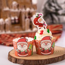 크리스마스 요구르트 컵 케이크 포장용기 베이킹컵 머핀 케이크 만들기 세트 50개, 종이컵A