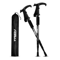 TREX 두랄루민 경량 4단 등산스틱 2P, T자형_블랙