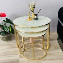전통찻상 골드 대리석 깨지지 않는 강화 유리 장식 북유럽 럭셔리 커피 테이블 거실 3 개, 1.색상