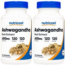 뉴트리코스트 아슈와간다 루트 600mg 캡슐, 120개입, 2개