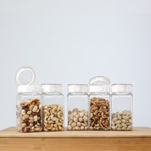 [실리쿡] 견과류보관용기세트(원터치 냉장고수납용기 사각 500ml 5개), 상세 설명 참조, 상세 설명 참조