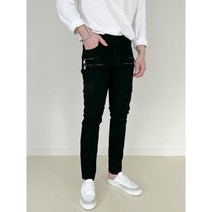 모룸 남자 더블 지퍼 카고 바이커 리얼 블랙진 M1966