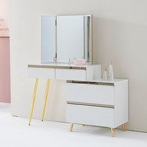 비니 확장 서랍형 화장대 접이식 거울 800 드레스룸 화장품 정리 골드 수납장, 화이트