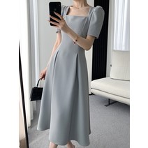 스퀘어 롱 원피스 봄 여름 쉬폰 어깨뽕 하늘색 키작녀 66 77 88 슬림 통통족 하비커버