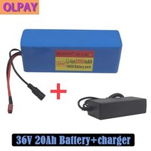 36V 10S3P 20Ah 500 W 고성능 용량 42V 18650 리튬 배터리 세트 20000 mAh 전동 자전거 스 케 이 트 보드 BMS+충전기, 20000mAh, 파란
