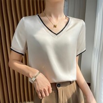 드레이프 블라우스 반팔 새틴블라우스 브이넥 라운드넥 실크 티셔츠 여성 새틴 베스트 오버핏 상의 천연 얇은 이너 셔츠