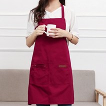 홈씽세상 코튼 카페 바리스타 똑딱이 에이프런 앞치마, 똑딱이 레드