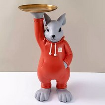 동물 조형물 홈 장식 토끼 대형 바닥 장식 장식 순수 수제 동물 수지 장식 홈 트레이 조각상 및 동상, 주황색