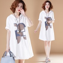 패션고리 여성 빅사이즈 반팔 후드 원피스 T652