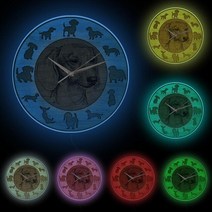 뻐꾸기시계 벽시계 인테리어소품닥스 훈트 강아지 아트 우드 텍스처 아크릴 프린트 벽시계 무음 소시지, 03 White Frame With LED